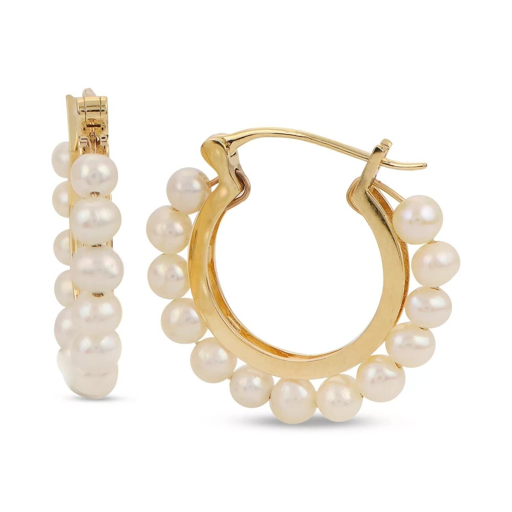 Cultured Freshwater Pearl (3-1/2-4mm) Hoop Earrings in 14k Gold-Plated St